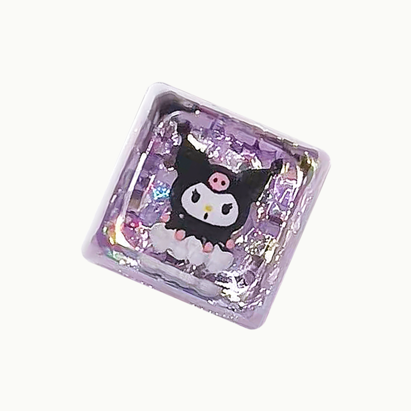 A purple devil resin keycap, handmade and inspired by Sanrio style.