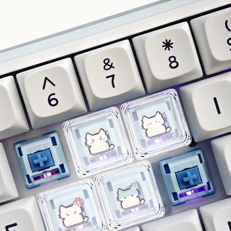 透光像素猫咪图案键帽，可爱百搭